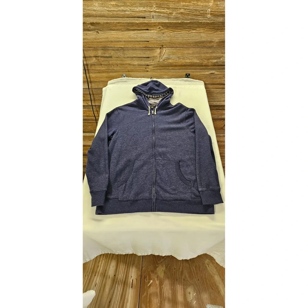 Banana Republic Mens XXL Blue Heather Full Zip Hoodie Sweatshirt Striped Hood